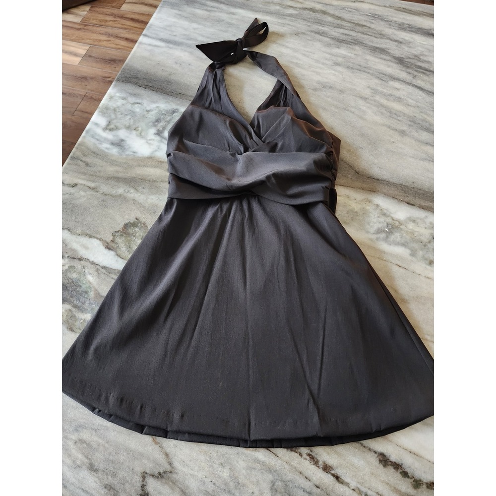 Y2K White House Black Market Black Halter Mini Dress Size 0 Ruched LBD